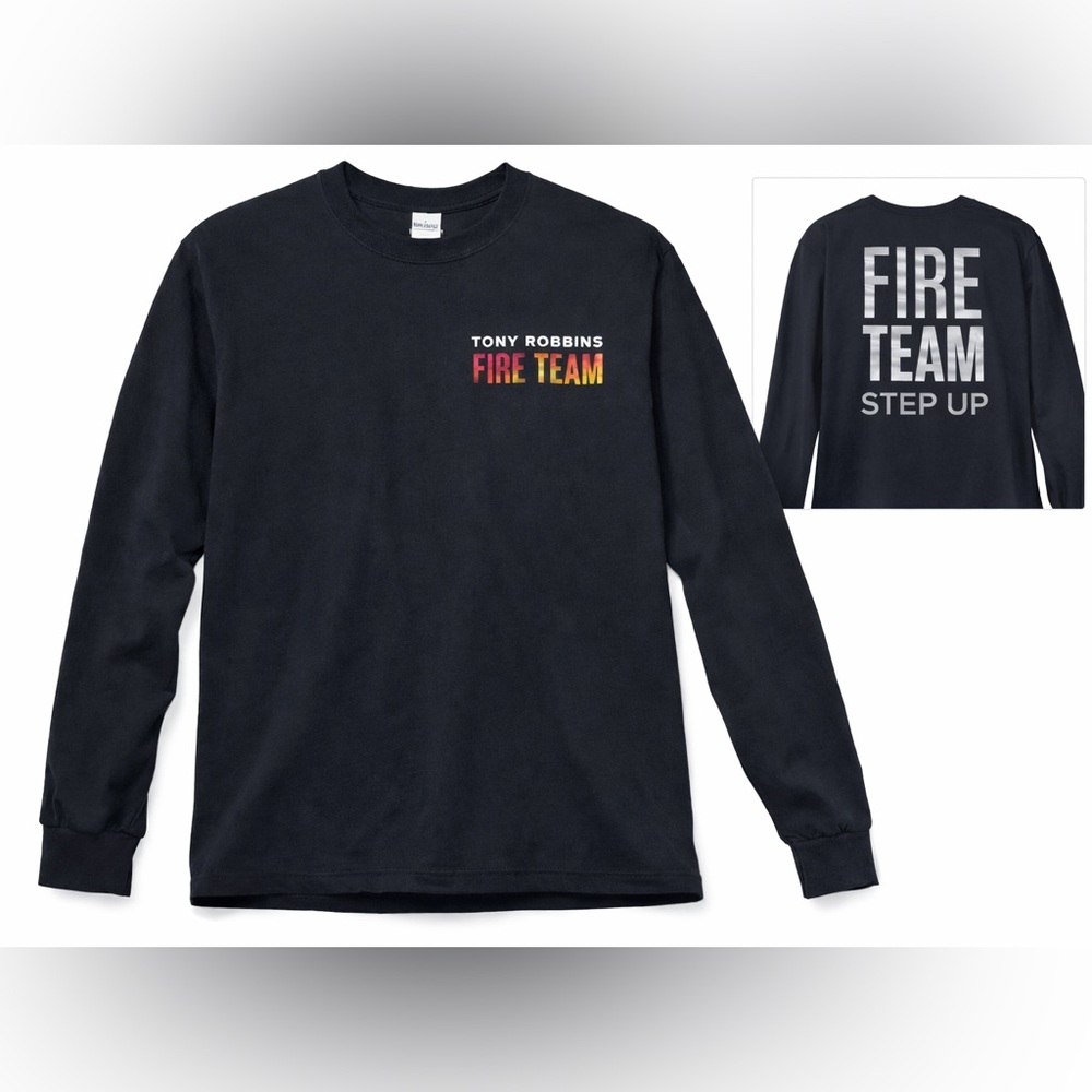 Tony Robbins "Fire Team" Crew T-Shirt Men's Size Large Black Step Up Long Sleeve